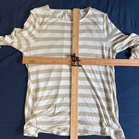 Chico's Gold and White Striped Long Sleeve Top L - Picture 7 of 7